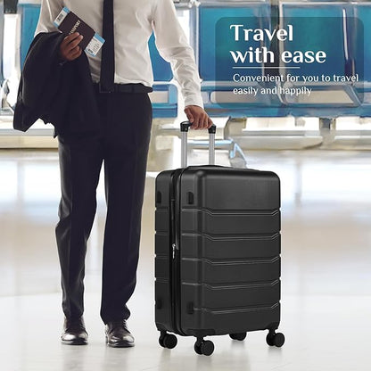 OLIXIS 21 Inch Carry-On Luggage, Hardside Suitcase with Spinner Wheels, Lightweight ABS Hard Shell Travel Luggage, TSA Approved Lock, Expandable Small Suitcase for Business & Travel–Black
