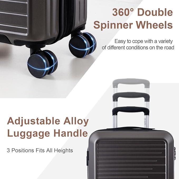 OUZZO Carry On Luggage with Spinner Wheels 19 Inch PC Expandable Hardshell Suitcases Lightweight Travel Luggage TSA Lock Business Trip (grey, carry on 19")