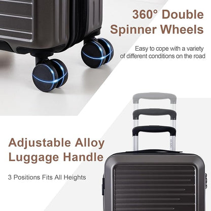OUZZO Carry On Luggage with Spinner Wheels 19 Inch PC Expandable Hardshell Suitcases Lightweight Travel Luggage TSA Lock Business Trip (grey, carry on 19")