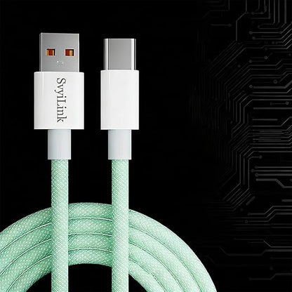 USB Cable PD Fast Charger (USB A to C Braid Green),Phone Data Cable, Fast Charging Cable, 39-inch, Density-Mixed Braided Body, Compatible with Almost All Type-C Devices.