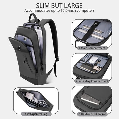 Business Backpack for Men Lightweight Commute Laptop Backpack Anti-Theft Water Resistant Backpack for 15.6 Inch Computer for Daily Office Work with Small Bag (Grey)