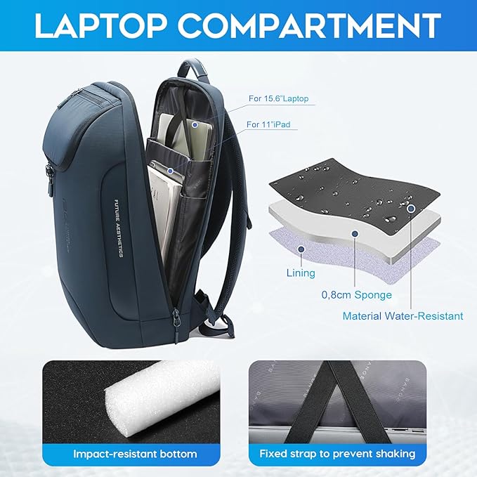 BANGE Ergonomic Anti-Theft Laptop Backpack for Men & Women, 15.6 Inch Business Travel Backpack, Waterproof Lightweight Durable Rucksack for Office, College, Outdoor