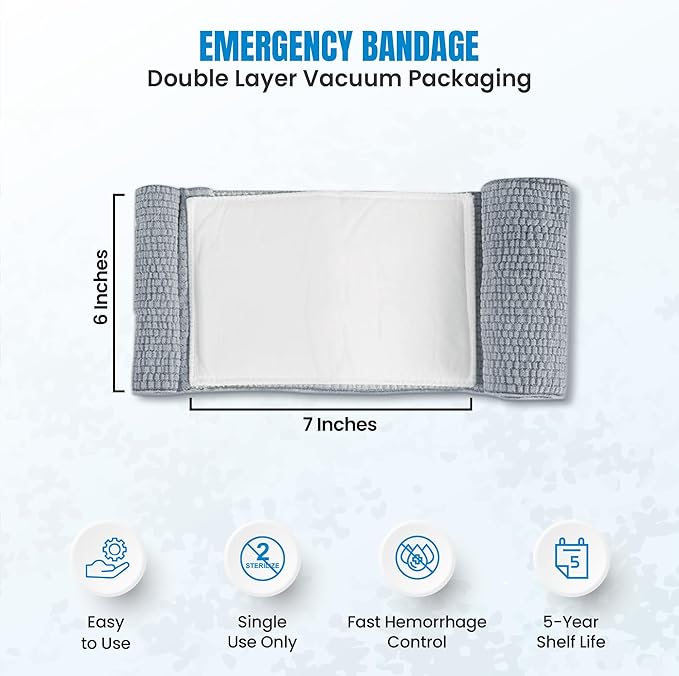 Primacare WB-7706 5-Pack Israeli Bandages – 6" Emergency Trauma Wound Dressing, Vacuum-Sealed, Sterile, Bleeding Control for First Aid, Tactical, Military, EMT & Survival Kits