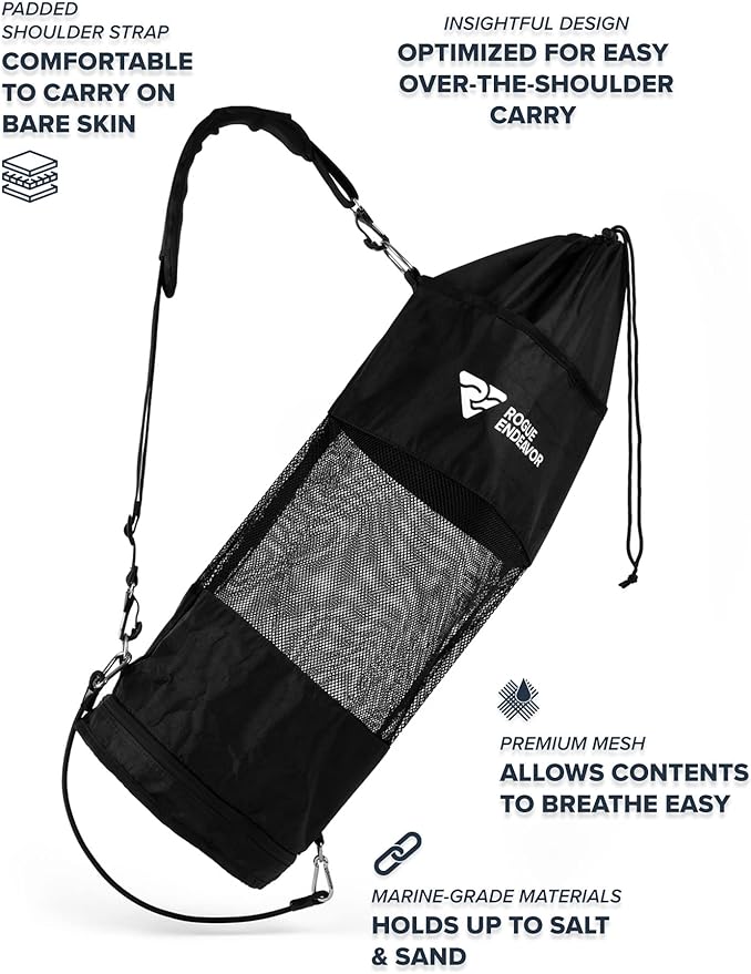 Rogue Endeavor Collapsible Mesh Free Dive Snorkel Bag - Designed for Long Fins, Collapsible, with Attachments for Dock, Boats and Trees.
