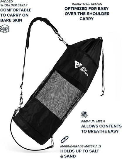 Rogue Endeavor Collapsible Mesh Free Dive Snorkel Bag - Designed for Long Fins, Collapsible, with Attachments for Dock, Boats and Trees.