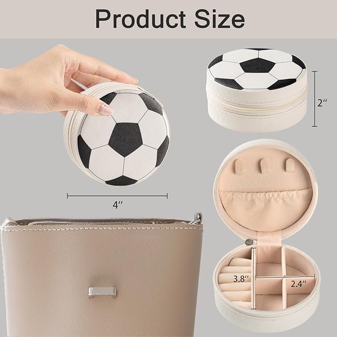 12-Pack Soccer Mini Travel Jewelry Case Round Black and White Soccer Stuff Portable Jewelry Organizer Storage Case for Christmas Graduation Sports Team Club Birthday Goodie Favors Gifts
