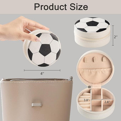 12-Pack Soccer Mini Travel Jewelry Case Round Black and White Soccer Stuff Portable Jewelry Organizer Storage Case for Christmas Graduation Sports Team Club Birthday Goodie Favors Gifts
