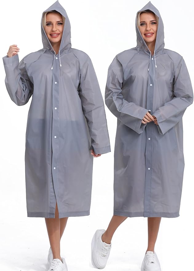 2-Pack Reusable Rain Ponchos for Adults, HOOMBOOM Raincoats Emergency for Women/Men with Drawstring and Sleeves