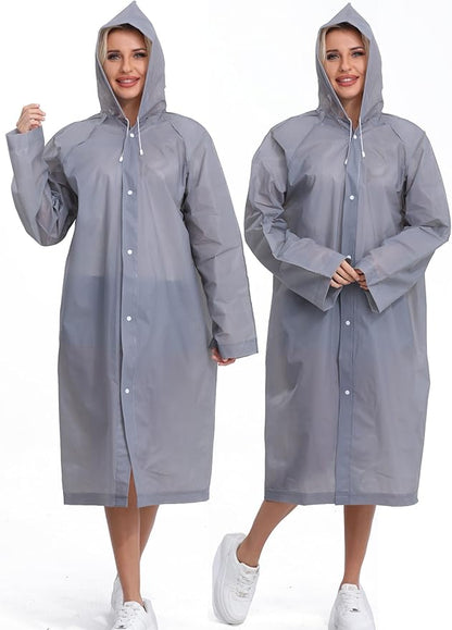 2-Pack Reusable Rain Ponchos for Adults, HOOMBOOM Raincoats Emergency for Women/Men with Drawstring and Sleeves