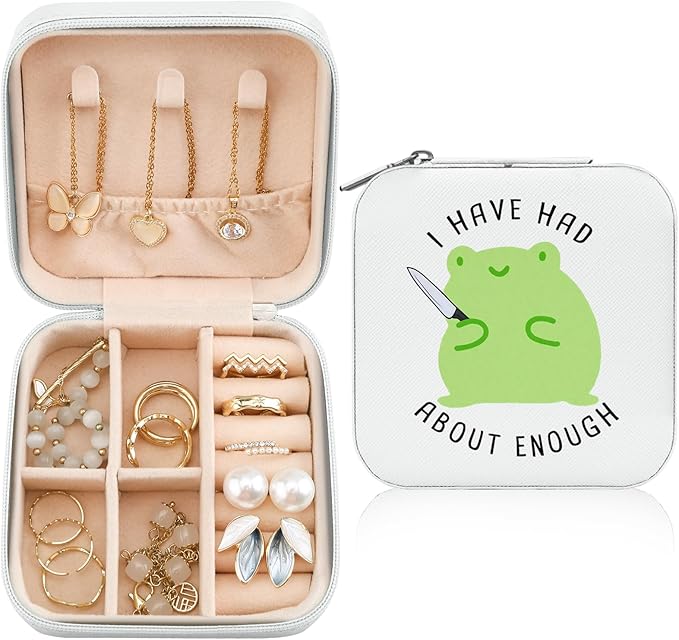 MAYCARI Jewelry Box with Cute Frog Pattern Design, PU Leather Jewelry Travel Organizer Case-Rings/Earrings/Necklace Storage Box for Women Birthday Mom Friends Her Bridesmaids Girls