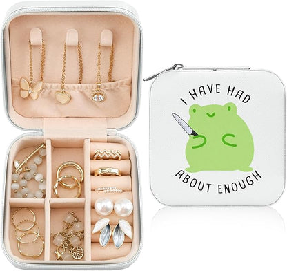 MAYCARI Jewelry Box with Cute Frog Pattern Design, PU Leather Jewelry Travel Organizer Case-Rings/Earrings/Necklace Storage Box for Women Birthday Mom Friends Her Bridesmaids Girls