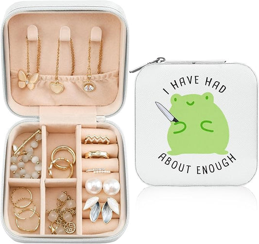 MAYCARI Jewelry Box with Cute Frog Pattern Design, PU Leather Jewelry Travel Organizer Case-Rings/Earrings/Necklace Storage Box for Women Birthday Mom Friends Her Bridesmaids Girls