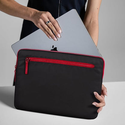 Incase Compact Laptop Sleeve with Flight Nylon - 14-inch MacBook/Laptop & iPad/Tablet Sleeve - Faux Fur Lining, Lightweight, Durable, Weather Resistant, Slip Pocket for Accessories - Black/Signal Red