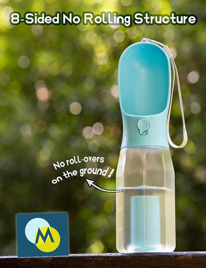 Portable Water Bottle for Small Dogs, 3 in 1 Pet Travel Bowl Dispenser with Food Treat Container & Poop Bag Holder, Summer Walking Hiking Accessories for Puppy On The Go - Blue, 10oz