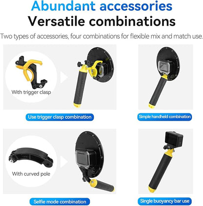 TELESIN Waterproof Dome Port for DJI Action 6 5 Pro Action 4 3 Camera, Underwater Housing Case w Floating Handle Grip Wrist Strap Dive Diving Snorkeling Accessories