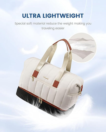 LOVEVOOK Travel Duffle Bag,Puffer Weekender Bags For Women with Shoe Compartment,42L Carry On Duffel Bags For Airplanes,Hospital Bag for Labor and Delivery,Overnight Bag,2Pcs Set