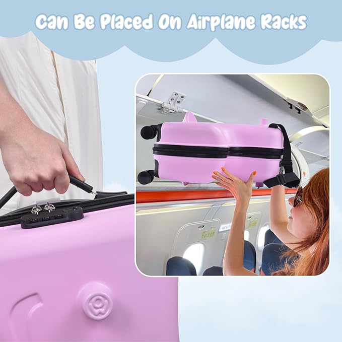 24 Inch Ride On Kids Suitcase with Wheels, Ride on Luggage with Pedal, Hardshell Kids Suitcase Adjustable Safe Harness, ABS+PC, Up To 100 Lbs, Pink