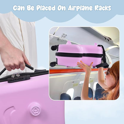 24 Inch Ride On Kids Suitcase with Wheels, Ride on Luggage with Pedal, Hardshell Kids Suitcase Adjustable Safe Harness, ABS+PC, Up To 100 Lbs, Pink