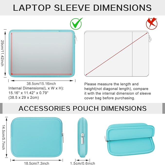 RAINYEAR 15.6 Inch Laptop Sleeve Case Soft Fluffy Lining Cover Carrying Bag with Front Pocket & Accessories Pouch, Compatible with 15.6" Notebook Computer Chromebook (Blue, Upgraded Version)