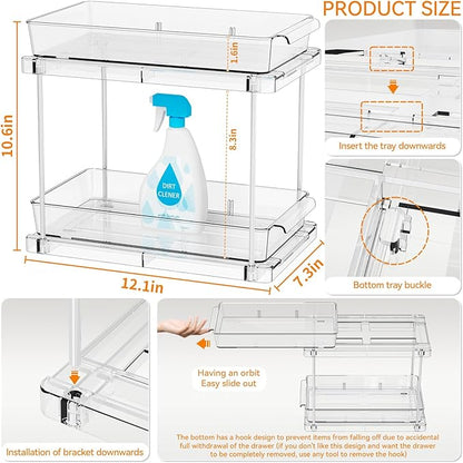 Yieach 4 Pack Under Sink Organizers and Storage,Clear Acrylic Bathroom Organizer and Cabinet Organization for Makeup,Medicine,Two Tier Pull Out Cabinet Organizer Drawers for Pantry,Vanity Storage Bins