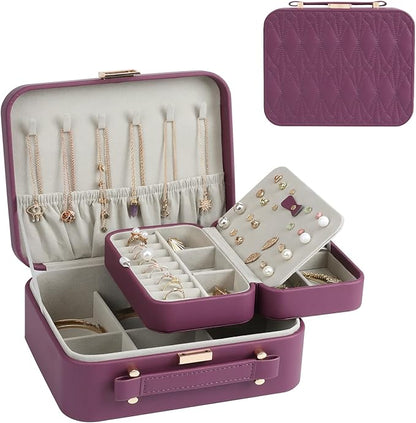 Jewelry Box for Women, Travel Jewelry Organizer Ladies Watch and Jewelry Case Travel Jewelry Case for Necklaces. (Burgundy Red)