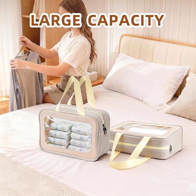 6PCS Diaper Bag Organizer Pouches Set, Waterproof Clear TPU Makeup Bag Set with Handles, 2 Large 2 Medium 2 Small Double Zippe Toiletry Travel Cube Bags Essentials for Women