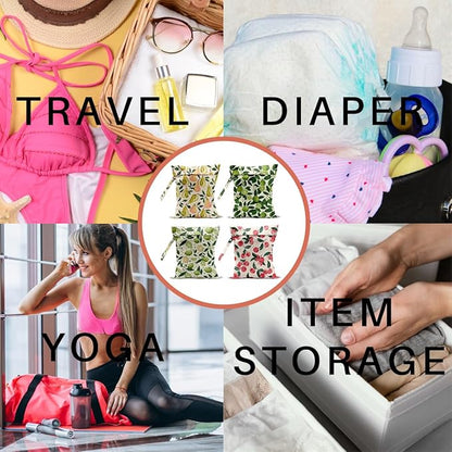 4 Pack Cute Fruit Wet Bag Waterproof Washable Reusable Wet Dry Bag for Swimsuit Dirty Clothes Bathing Cloth Diaper Travel Beach Pool Yoga Gym Toiletries Travel Beach Essentials Pear Lemon Peach