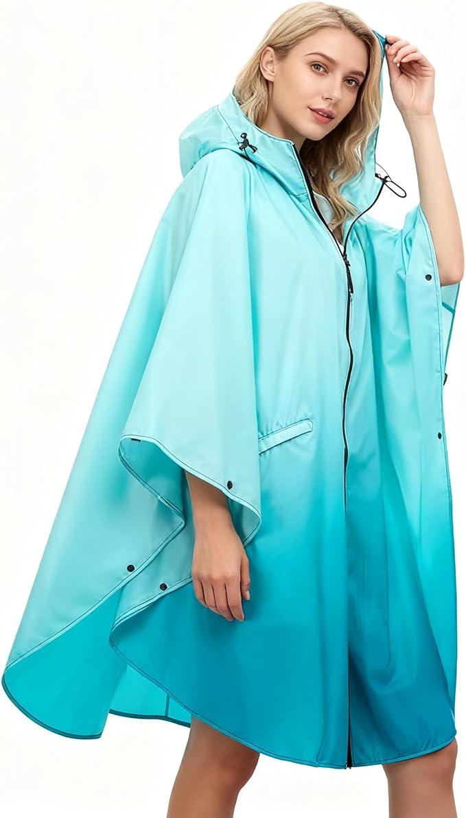 Hooded Rain Ponchos for Adult - Rain Coat and Rain Jacket with Waterproof Pocket and Zipper