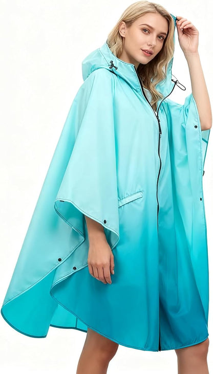 Hooded Rain Ponchos for Adult - Rain Coat and Rain Jacket with Waterproof Pocket and Zipper