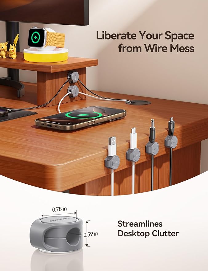 8-Pack Cord Organizer Magnetic Cable Clips, Desk Cable Management Wire Hider, FLYLEAD Silicone Cord Holder for Nightstand, Cable Organizer for Office Workspaces Desktop Organization Home Accessories