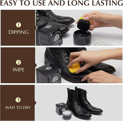 SALTY FISH Shoe Polish Cream 3.2Oz, Lanolin Shoe Polish Kit with Shoe Shine Sponge, Condition Waterproof Restore Shoe Boot