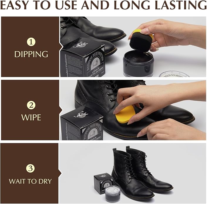 SALTY FISH Shoe Polish Cream 3.2Oz, Lanolin Shoe Polish Kit with Shoe Shine Sponge, Condition Waterproof Restore Shoe Boot