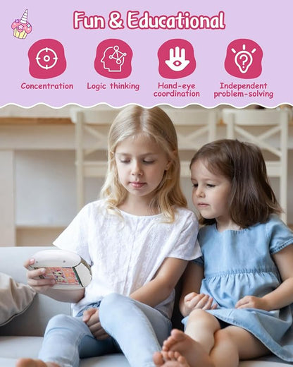 Rotating 3D Puzzle for Kids 3 4 5 6 7 Year Old, 4 Puzzles in 1, Handheld Game Fidget Toys for Travel, Cars & Plane, Fine Motor Skills Developing (Magical Unicorn Squad)
