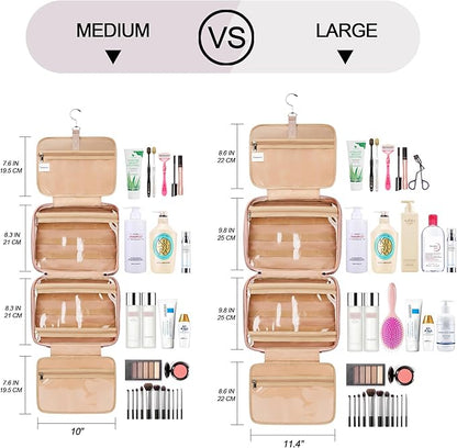 Travel Hanging Toiletry Bag for Women, with Jewelry Organizer Compartment, Medium Waterproof Hanging Makeup Accessories, Cosmetic Essentials, Toiletries Dopp Kit Set with Trolley Belt, Baby Pink