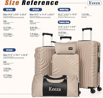 Luggage Sets Suitcase Sets 5 Piece Luggage Sets Suitcase with ABS Hard Shell Lightweight TSA Lock and Double Rotatable Detachable Wheels(Gray,20"/24"/28"/DB/TB)