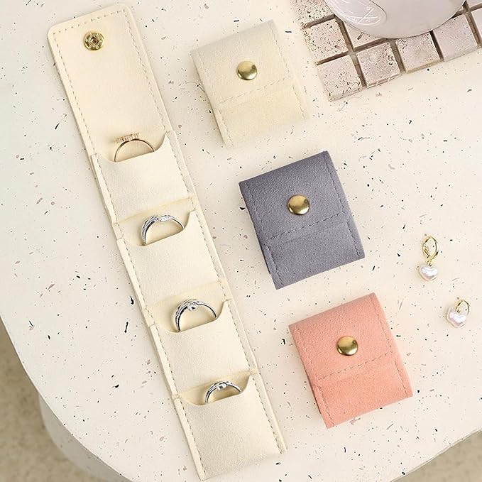 3Pcs Mini Travel Jewelry Bag, Mini Travel Jewelry Roll Bag with Buckle, Portable Foldable Travel Jewelry Organizer Case for Journey Rings, Necklaces, Earrings