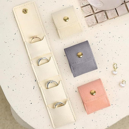 3Pcs Mini Travel Jewelry Bag, Mini Travel Jewelry Roll Bag with Buckle, Portable Foldable Travel Jewelry Organizer Case for Journey Rings, Necklaces, Earrings