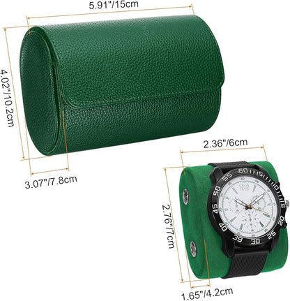 HARFINGTON Watch Roll Travel Case 2 Slot Portable Leather Watch Case for Men and Women, Watches Storage Organizer with Removable Pillow for Traveling, Display, Textured Dark Green