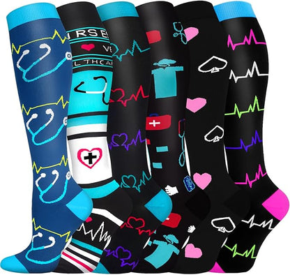 Graduated Compression Socks for Women&Men 20-30mmhg Knee High Socks Travel Hiking Running Stocking