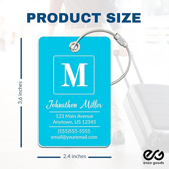 Personalized Luggage Tag | 4 Pack | Custom Luggage Tags for Suitcases | Kids Backpack Tag | 10 Color Options & Choose Font, Font Color