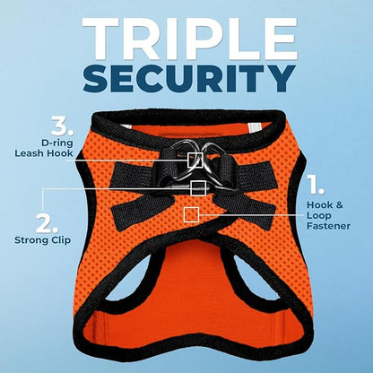 Voyager Step-in Air All Weather Mesh Harness and Reflective Dog 5 ft Leash Combo with Neoprene Handle, for Small, Medium and Large Breed Puppies by Best Pet Supplies - Orange/Black Trim, Medium