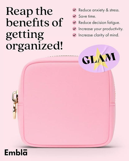 Embla Makeup Bag Travel Cosmetics Pouch and Toiletry Bag, Nylon Zipper Pouch Purse, Cute Make Up Organizer Storage Tote for Women Girls, Travel Skincare Case, Small Makeup Bags, Flamingo Pink