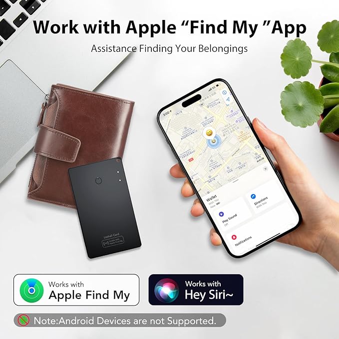 2 Pack Wallet Tracker Card [Apple MFi Certified] Air Tracker Tag (iOS only), IP68 0.06in Rechargeable Smart Card Work with Apple Find My, Keys Finder and Item Locator for Passport, Bags, Laptop, EB