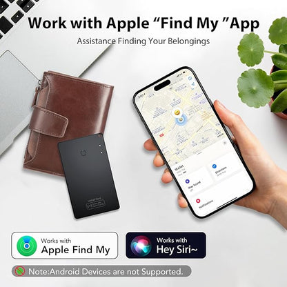 2 Pack Wallet Tracker Card [Apple MFi Certified] Air Tracker Tag (iOS only), IP68 0.06in Rechargeable Smart Card Work with Apple Find My, Keys Finder and Item Locator for Passport, Bags, Laptop, EB
