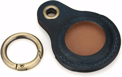 Genuine Leather AirTag Keyring Holder Compatible with Apple AirTag Keychain, Anti Lost Secure Key Ring Case for Keys Pet Collar Luggage Bag Travel, Scratch Resistant Protective Air Tag Key Chain, Blue