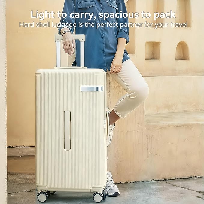 Travel Luggage Sets 3 Piece with Spinner Wheels, PC Hardside Suitcase Set for Family Trips with Cup and Phone Holder, Beige