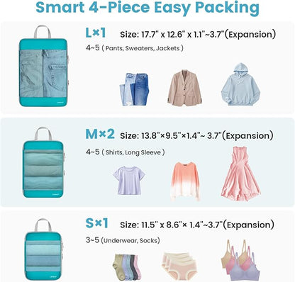 Cambond Mesh Compression Packing Cubes Travel - 4 Set See Through Packing Cubes for Travel Women, Lightweight Expandable Organizer Essentials Bags Compression Cubes for Packing, Lake Blue