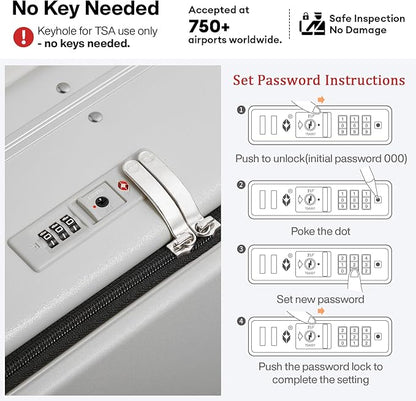 mixi 17x14x9 Carry On Luggage Underseat PC Hard Shell Suitcase Top Opening Aluminum Frame Travel Suitcases with Wheels, Smoke White