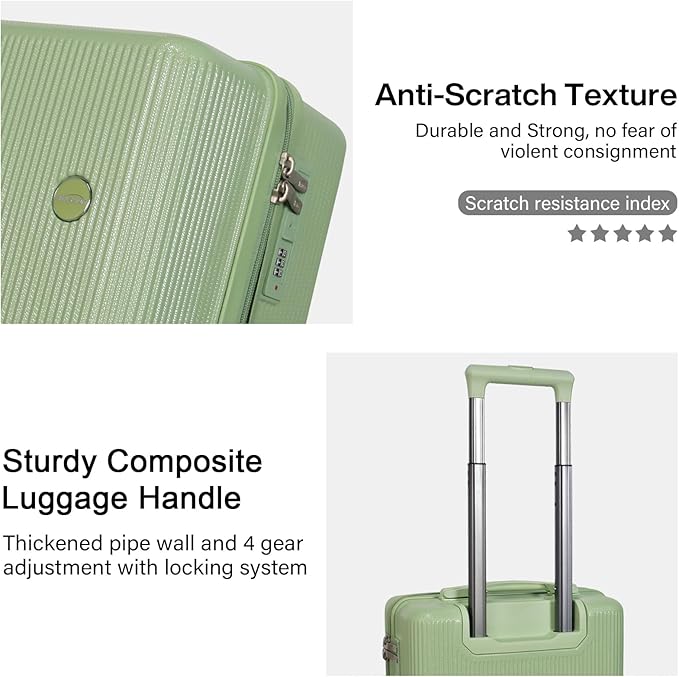 Luggage Sets 3 Piece (20/24/28 inch)-Carry On Suitcase-Suitcase With Wheels-PC+ABS - Hardside Spinner Travel Luggage, Black, 3 Pcs Set, Hardside Luggage Sets With Spinner Wheels (Green)