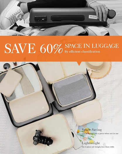 HOTOR Packing Cubes for Suitcases - 8 Pieces, Light Packing Cubes for Travel, Premium Suitcase Organizer Bags Set, Space-Saving Luggage Organizers, Travel Accessories and Essentials, Beige